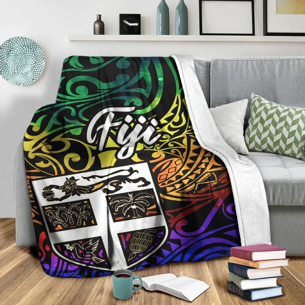Fiji Premium Blanket - Rainbow Polynesian Pattern-Myprintsy