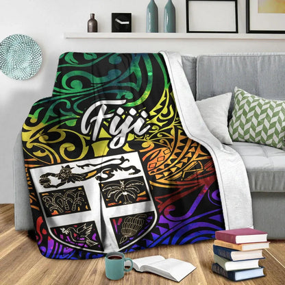 Fiji Premium Blanket - Rainbow Polynesian Pattern-Myprintsy