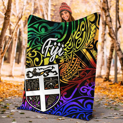 Fiji Premium Blanket - Rainbow Polynesian Pattern-Myprintsy