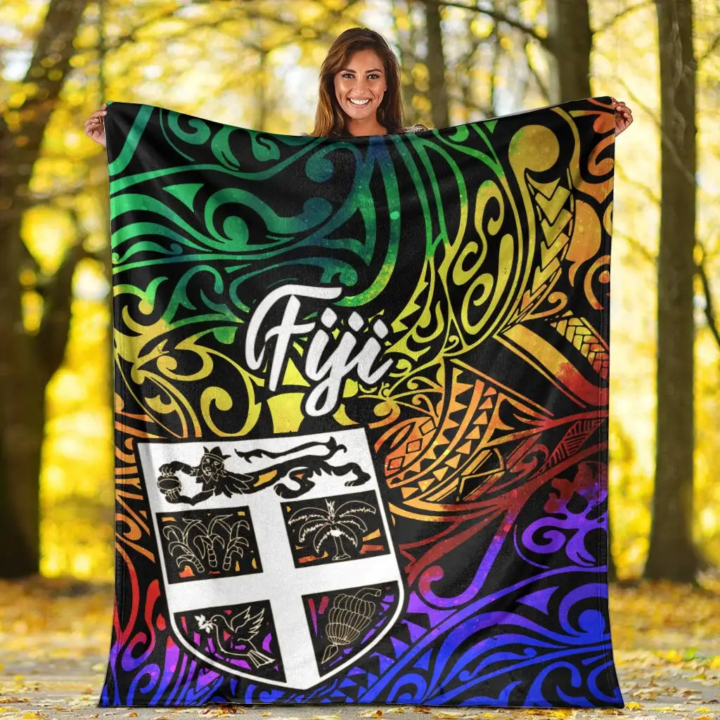 Fiji Premium Blanket - Rainbow Polynesian Pattern-Myprintsy