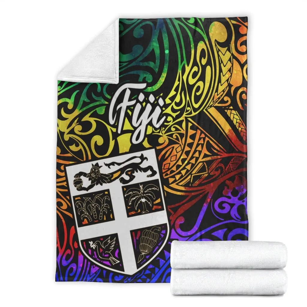 Fiji Premium Blanket - Rainbow Polynesian Pattern-Myprintsy