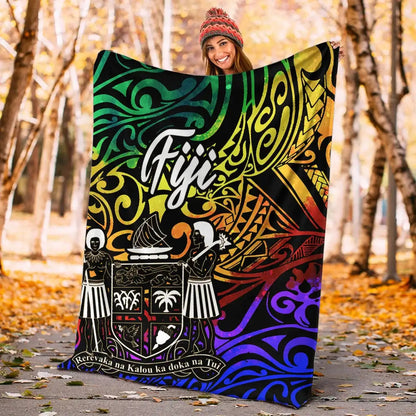 Fiji Premium Blanket - Rainbow Polynesian Pattern Crest-Myprintsy