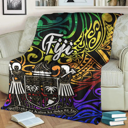 Fiji Premium Blanket - Rainbow Polynesian Pattern Crest-Myprintsy