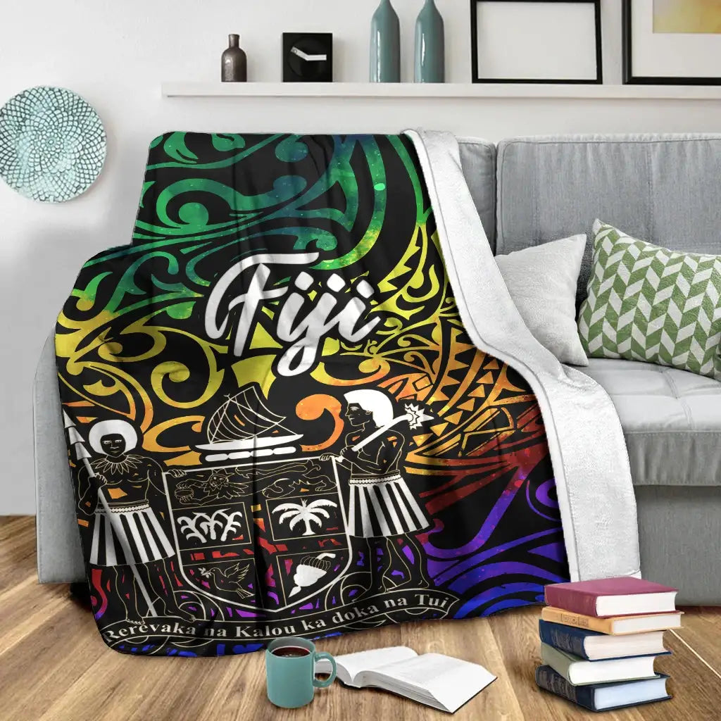 Fiji Premium Blanket - Rainbow Polynesian Pattern Crest-Myprintsy