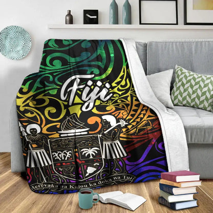 Fiji Premium Blanket - Rainbow Polynesian Pattern Crest-Myprintsy