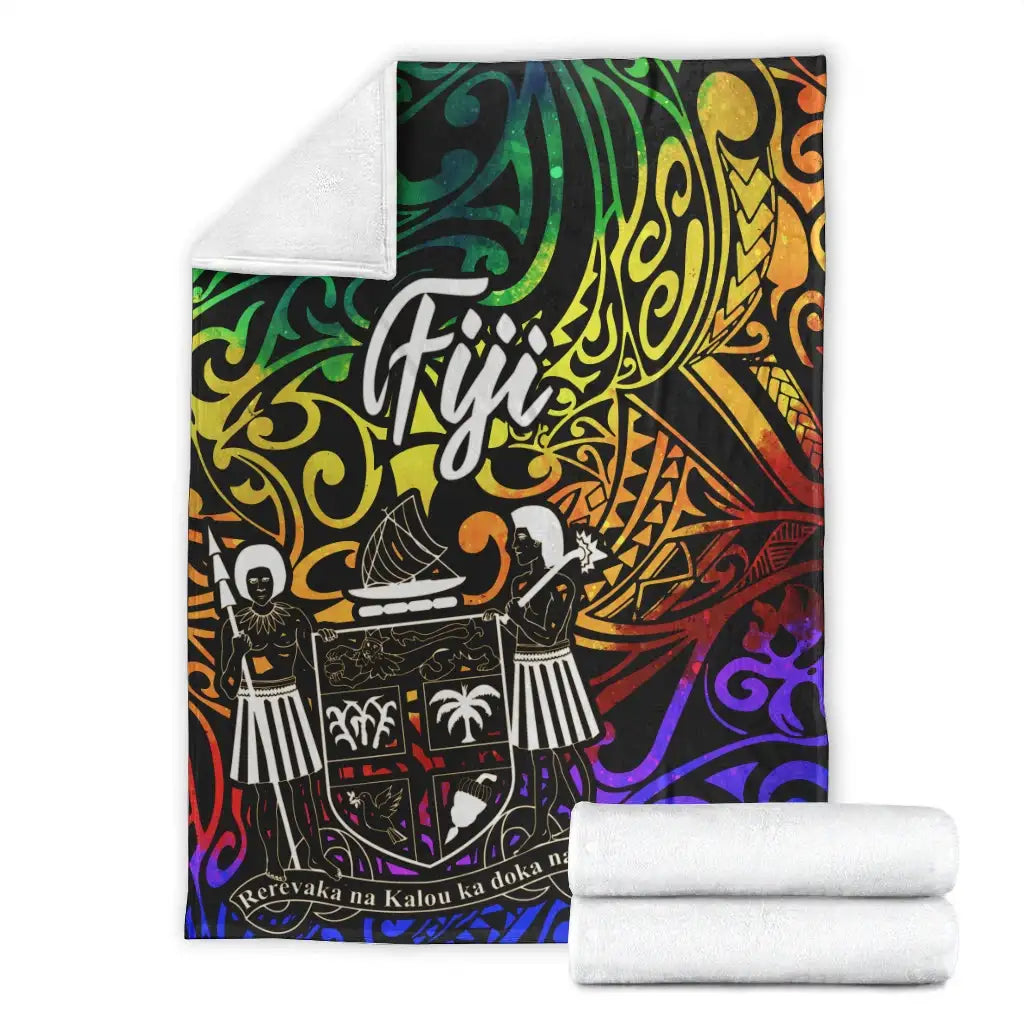 Fiji Premium Blanket - Rainbow Polynesian Pattern Crest-Myprintsy