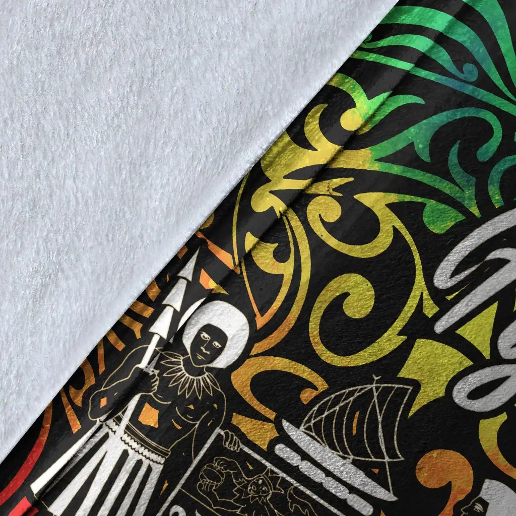 Fiji Premium Blanket - Rainbow Polynesian Pattern Crest-Myprintsy