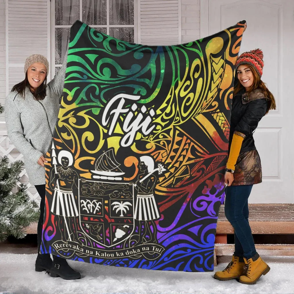 Fiji Premium Blanket - Rainbow Polynesian Pattern Crest-Myprintsy