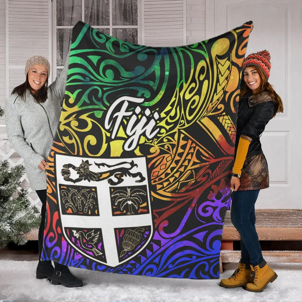 Fiji Premium Blanket - Rainbow Polynesian Pattern-Myprintsy