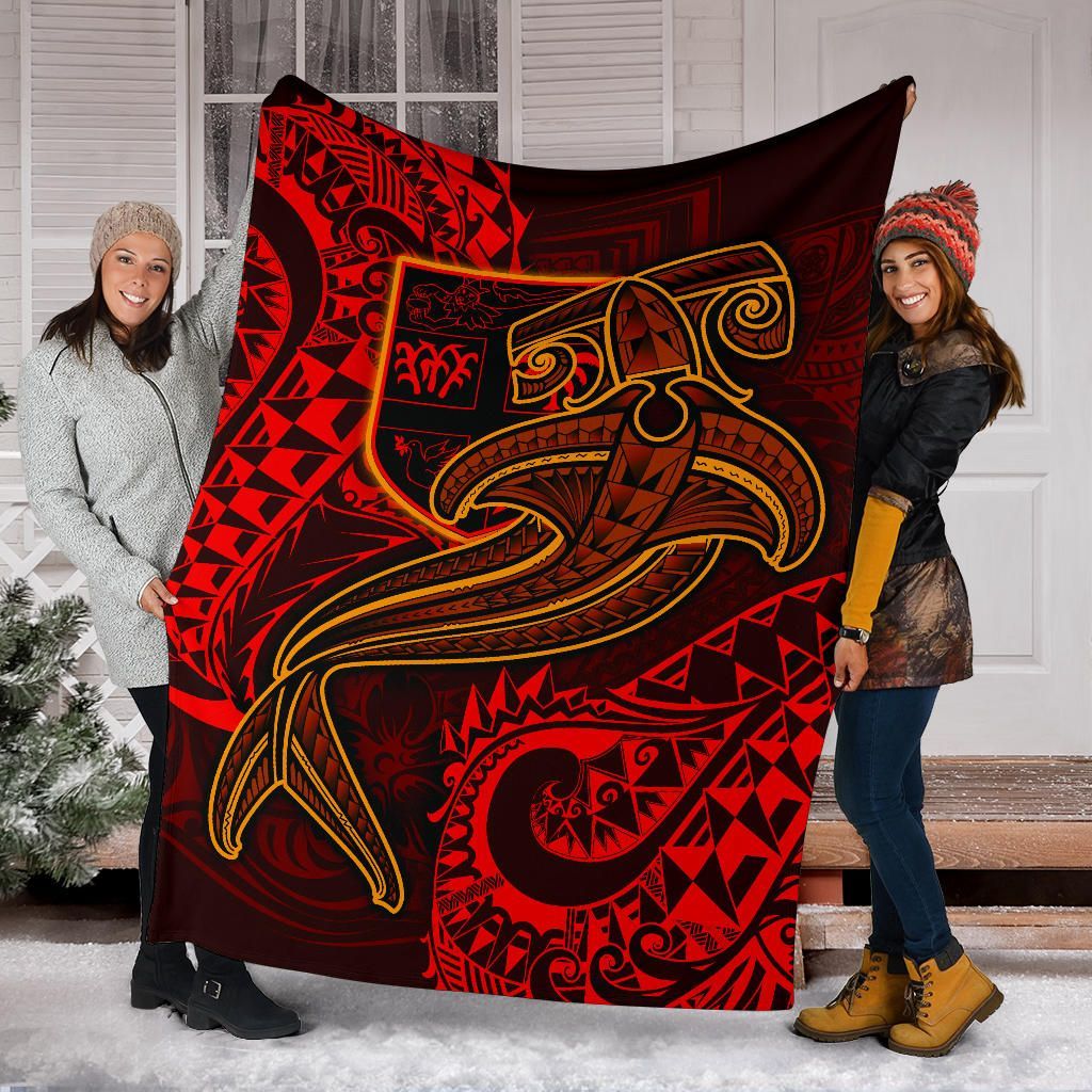 Fiji Premium Blanket - Red Shark Polynesian Tattoo-Myprintsy