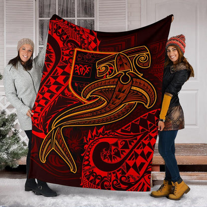 Fiji Premium Blanket - Red Shark Polynesian Tattoo-Myprintsy