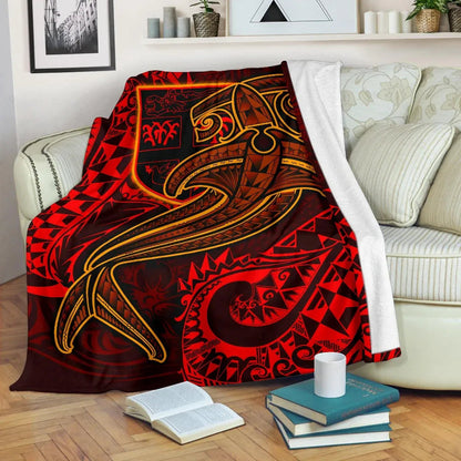 Fiji Premium Blanket - Red Shark Polynesian Tattoo-Myprintsy