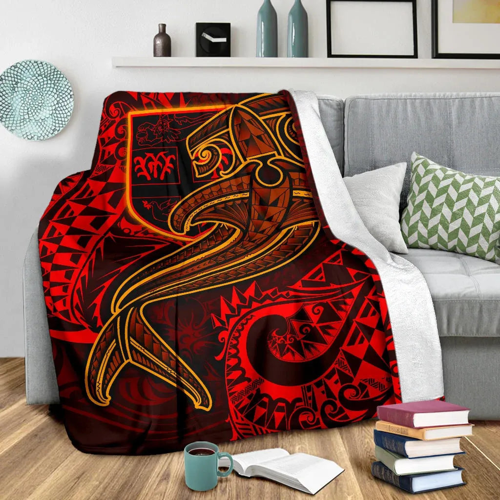 Fiji Premium Blanket - Red Shark Polynesian Tattoo-Myprintsy