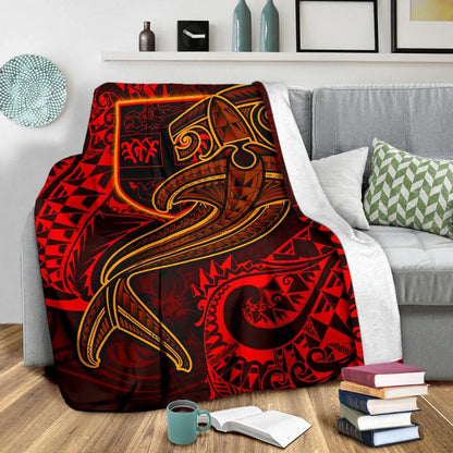 Fiji Premium Blanket - Red Shark Polynesian Tattoo-Myprintsy