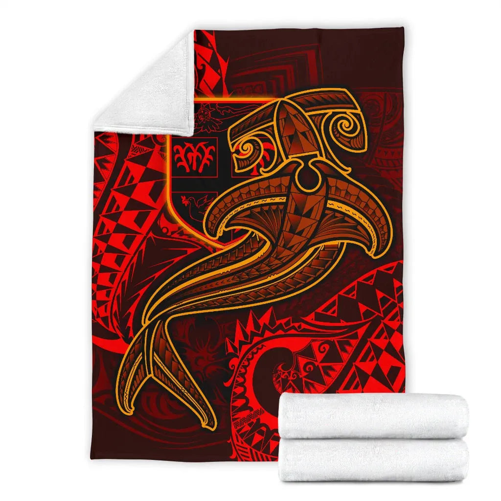 Fiji Premium Blanket - Red Shark Polynesian Tattoo-Myprintsy