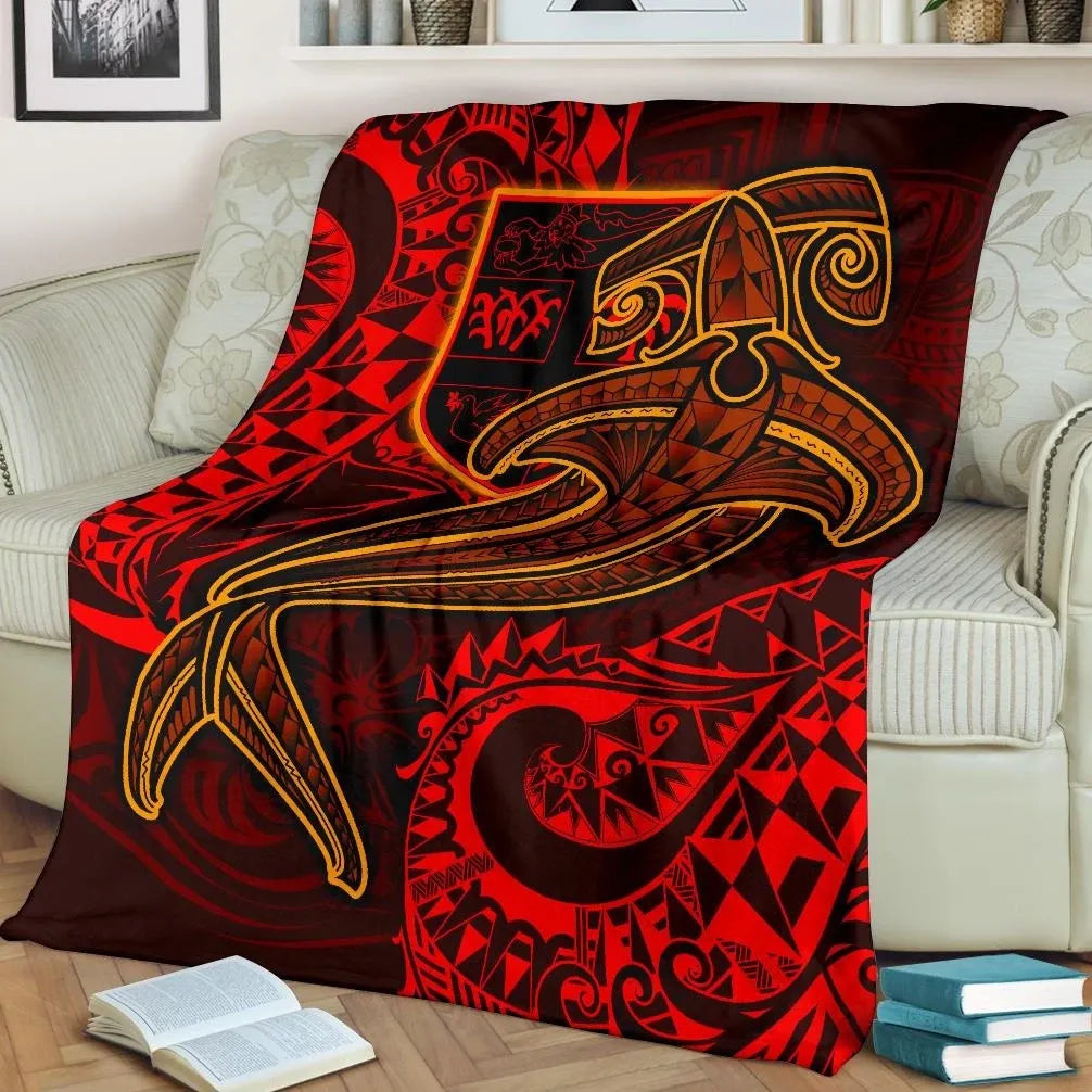 Fiji Premium Blanket - Red Shark Polynesian Tattoo-Myprintsy