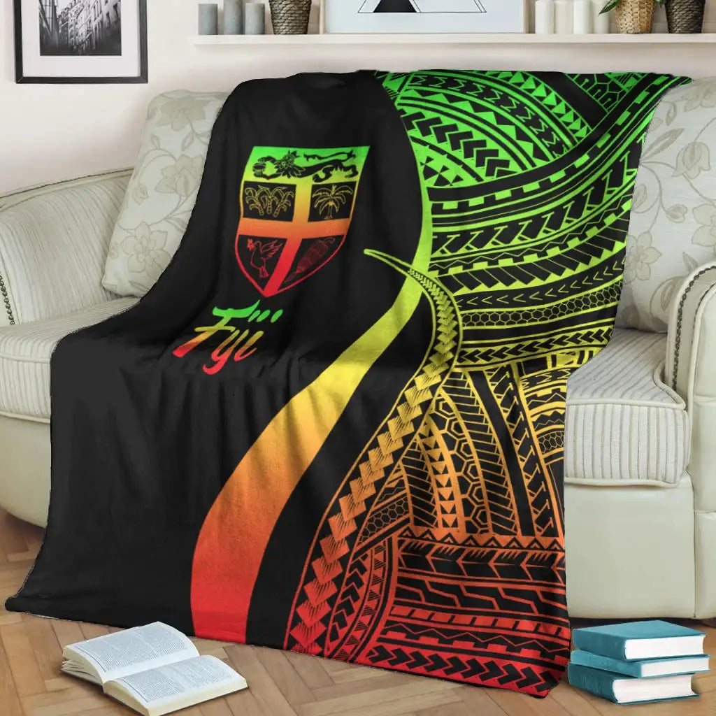 Fiji Premium Blanket - Reggae Polynesian Tentacle Tribal Pattern-Myprintsy