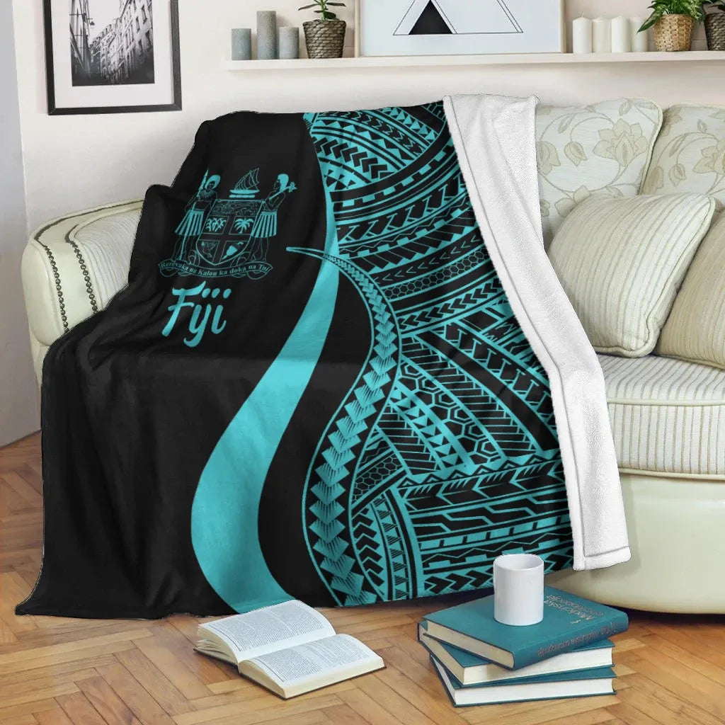 Fiji Premium Blanket - Turquoise Polynesian Tentacle Tribal Pattern Crest-Myprintsy