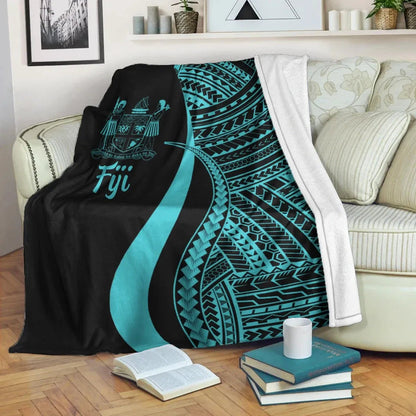 Fiji Premium Blanket - Turquoise Polynesian Tentacle Tribal Pattern Crest-Myprintsy