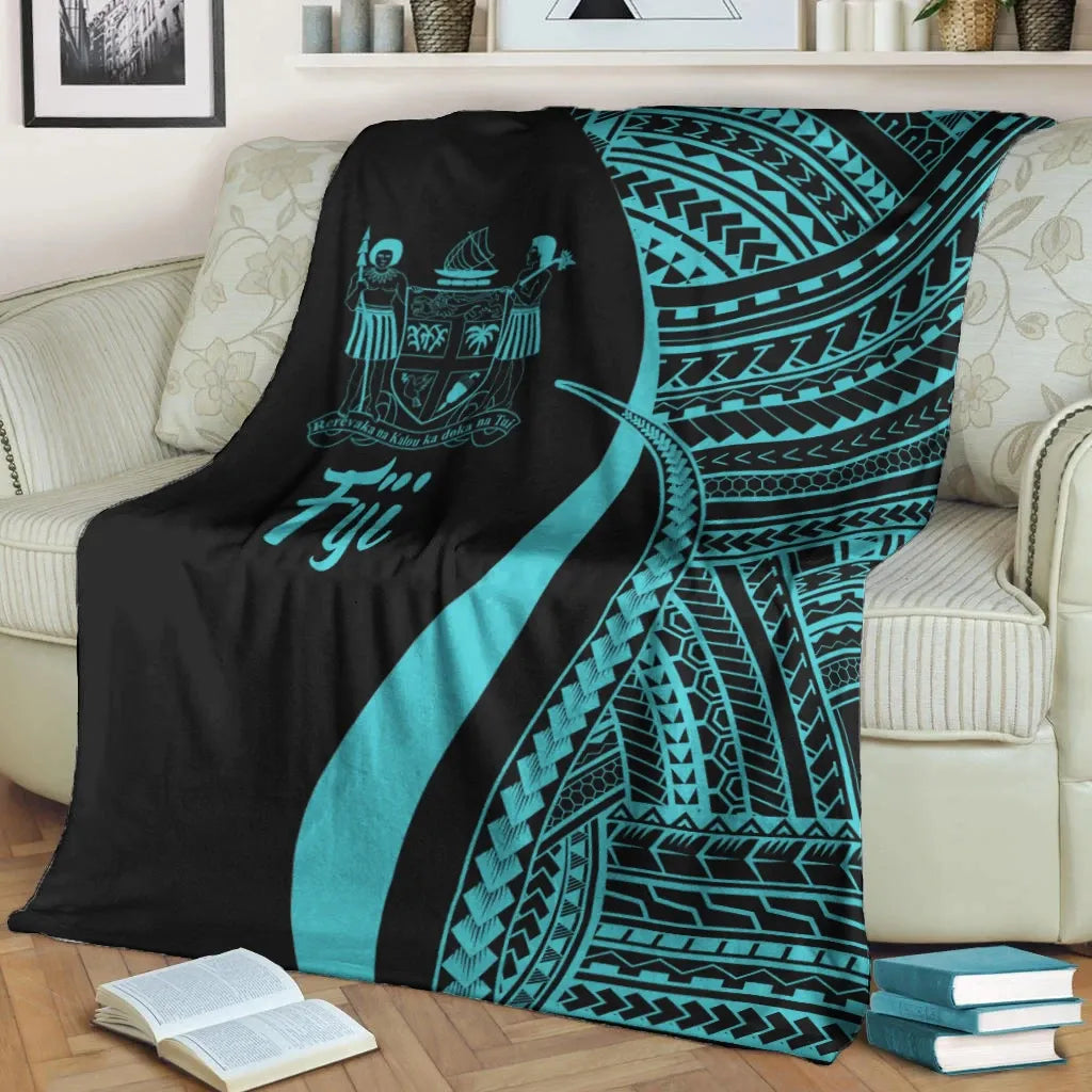 Fiji Premium Blanket - Turquoise Polynesian Tentacle Tribal Pattern Crest-Myprintsy