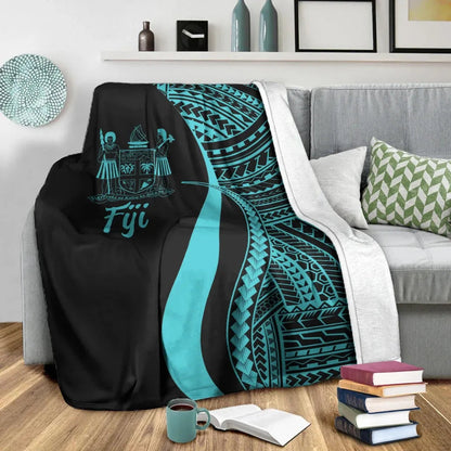 Fiji Premium Blanket - Turquoise Polynesian Tentacle Tribal Pattern Crest-Myprintsy