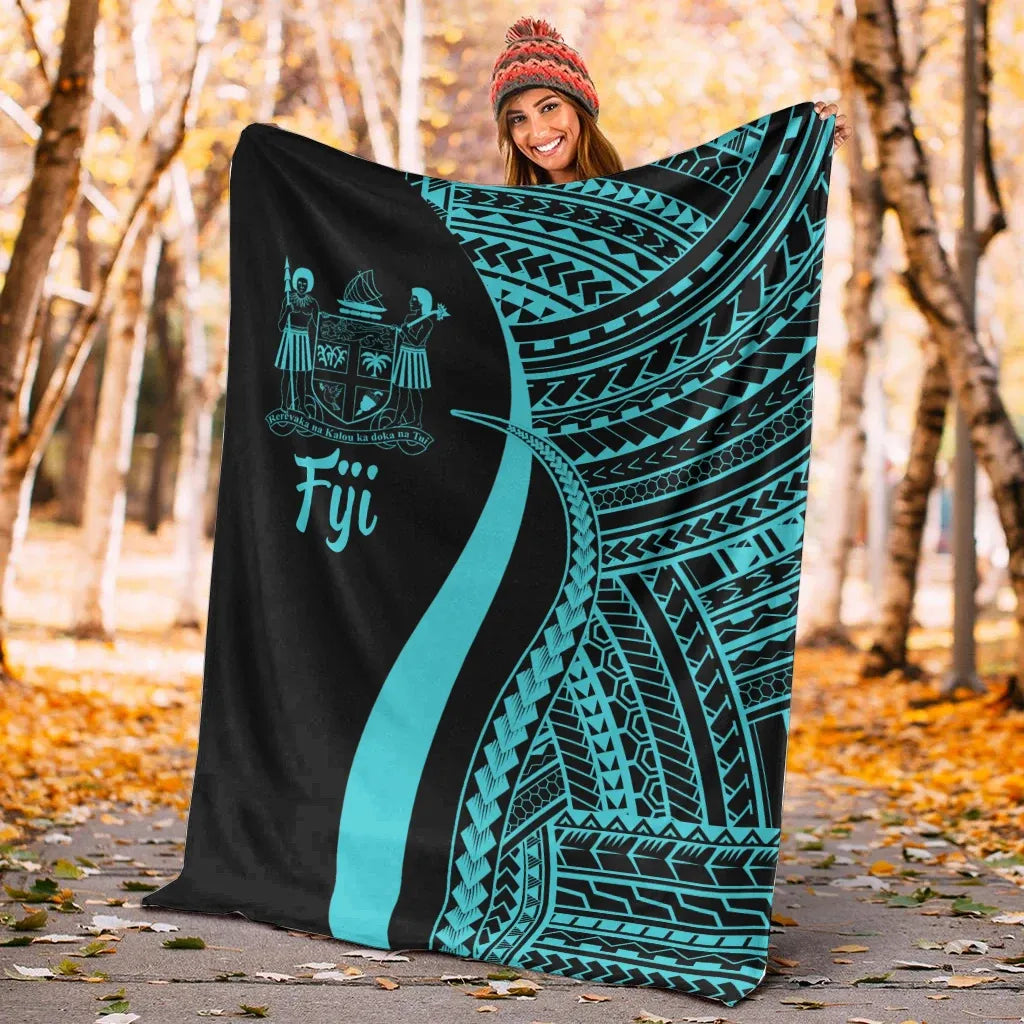 Fiji Premium Blanket - Turquoise Polynesian Tentacle Tribal Pattern Crest-Myprintsy