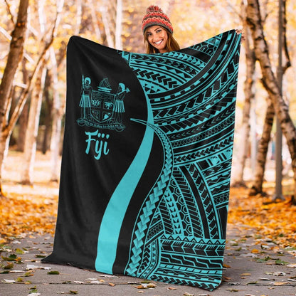 Fiji Premium Blanket - Turquoise Polynesian Tentacle Tribal Pattern Crest-Myprintsy