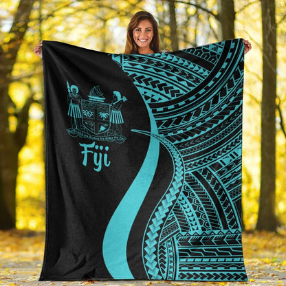 Fiji Premium Blanket - Turquoise Polynesian Tentacle Tribal Pattern Crest-Myprintsy
