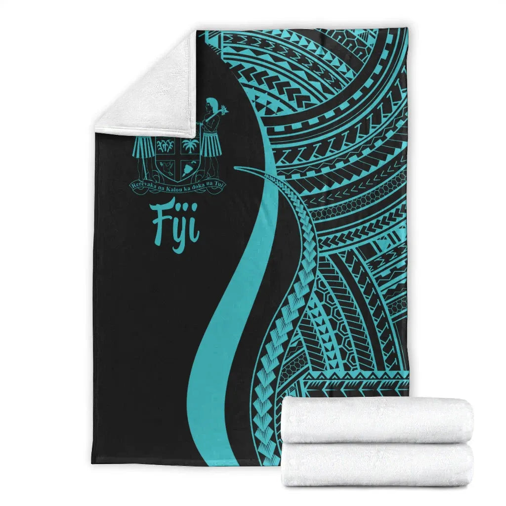 Fiji Premium Blanket - Turquoise Polynesian Tentacle Tribal Pattern Crest-Myprintsy