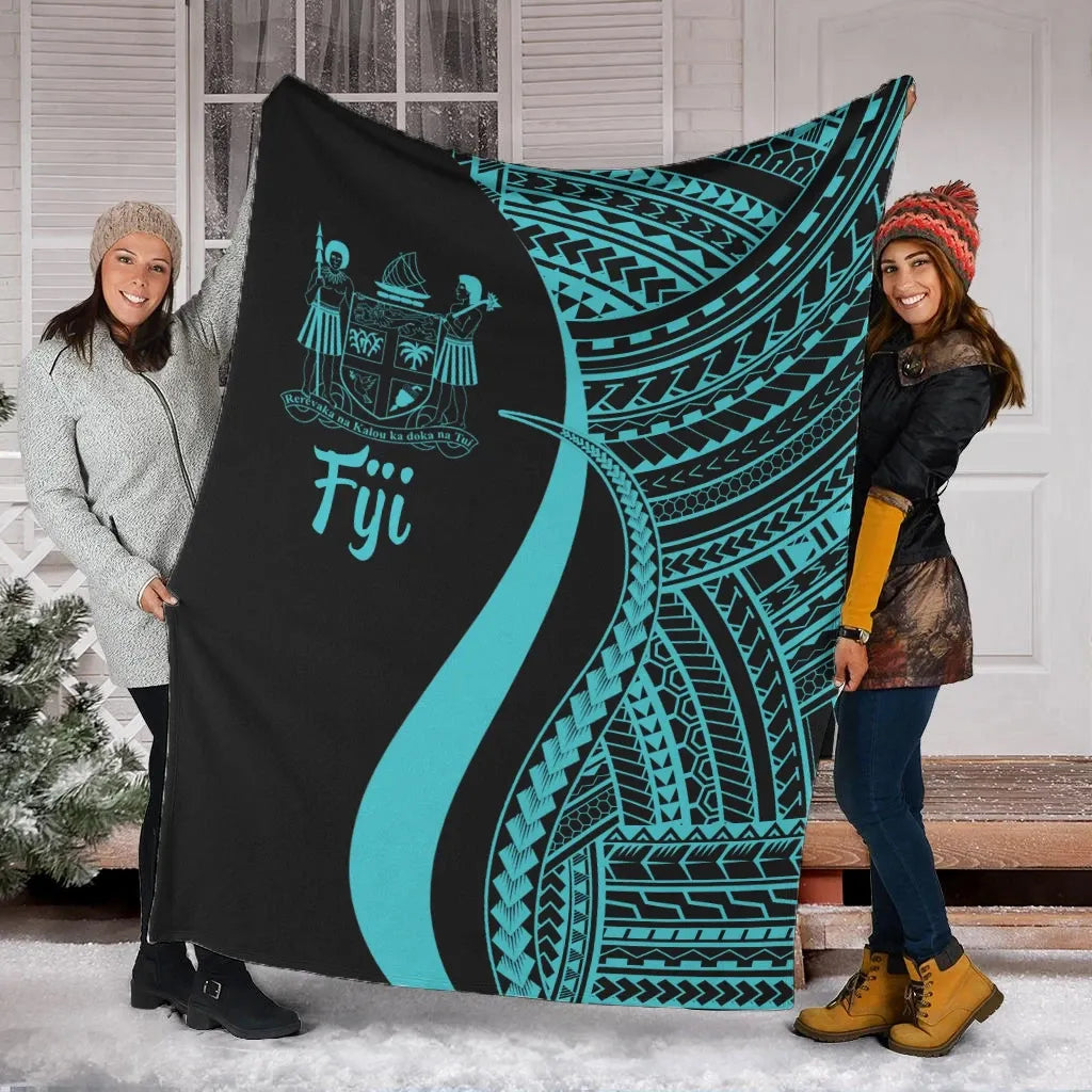 Fiji Premium Blanket - Turquoise Polynesian Tentacle Tribal Pattern Crest-Myprintsy