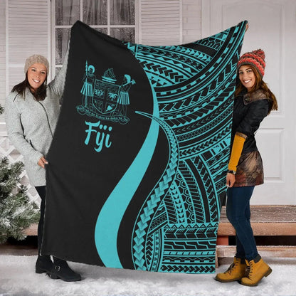 Fiji Premium Blanket - Turquoise Polynesian Tentacle Tribal Pattern Crest-Myprintsy