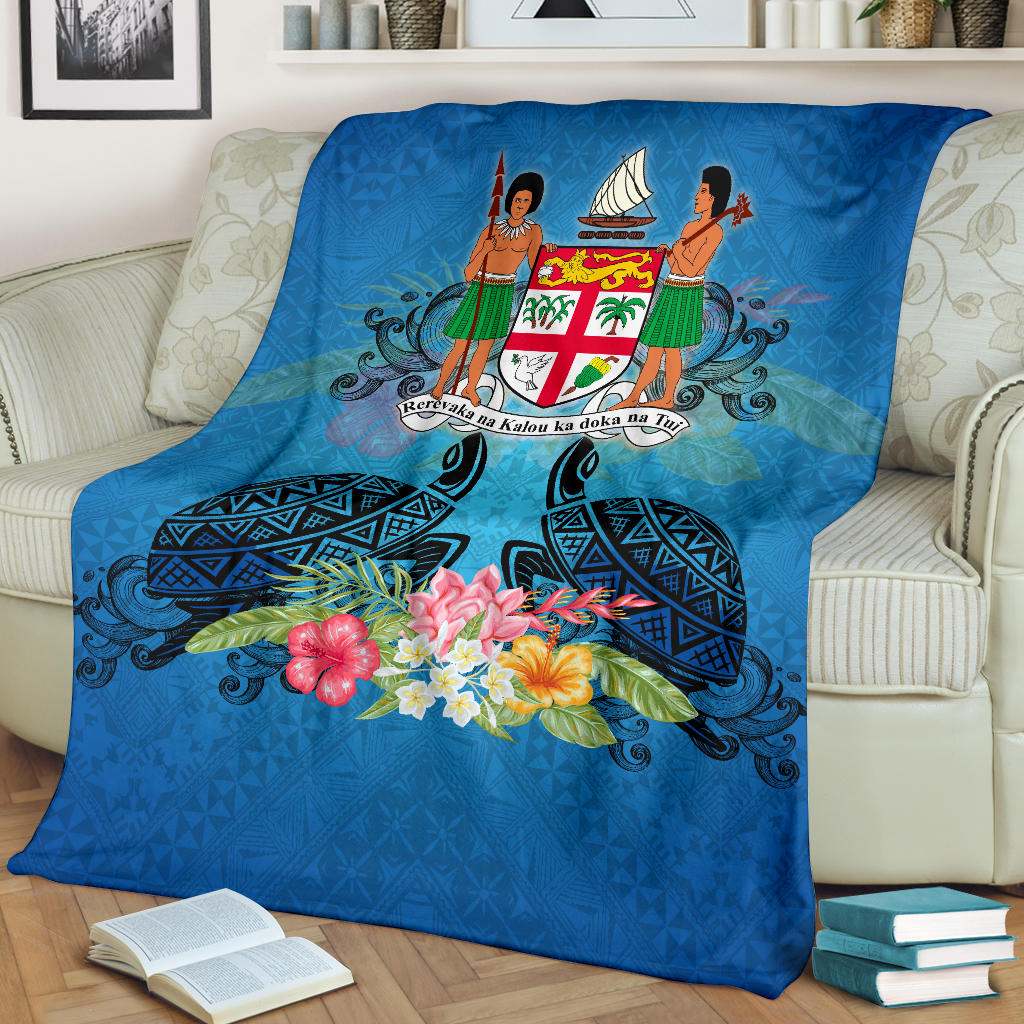 Fiji Premium Blanket - Turtle Hibiscus Tapa Patterns-Myprintsy