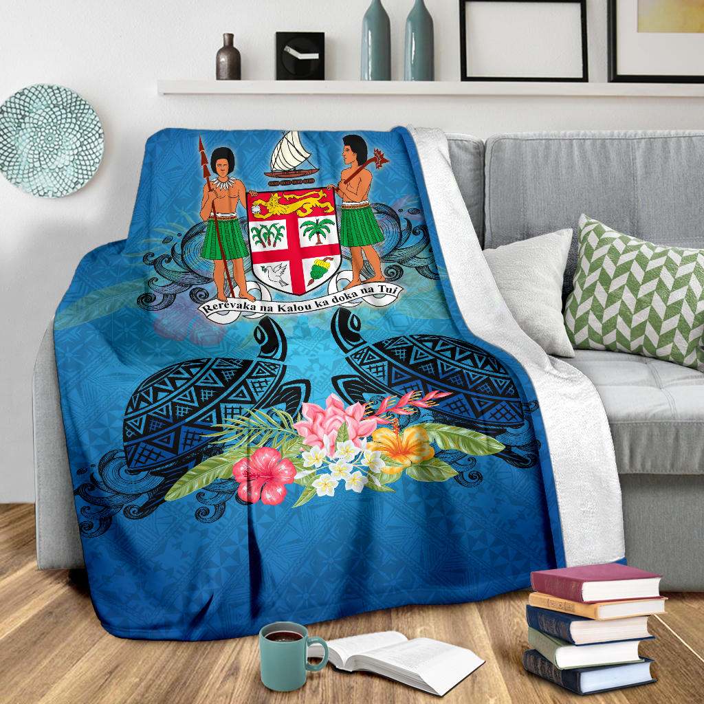 Fiji Premium Blanket - Turtle Hibiscus Tapa Patterns-Myprintsy