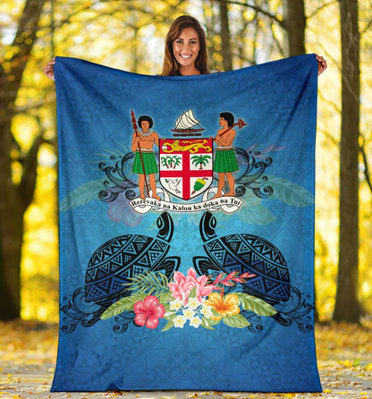 Fiji Premium Blanket - Turtle Hibiscus Tapa Patterns-Myprintsy