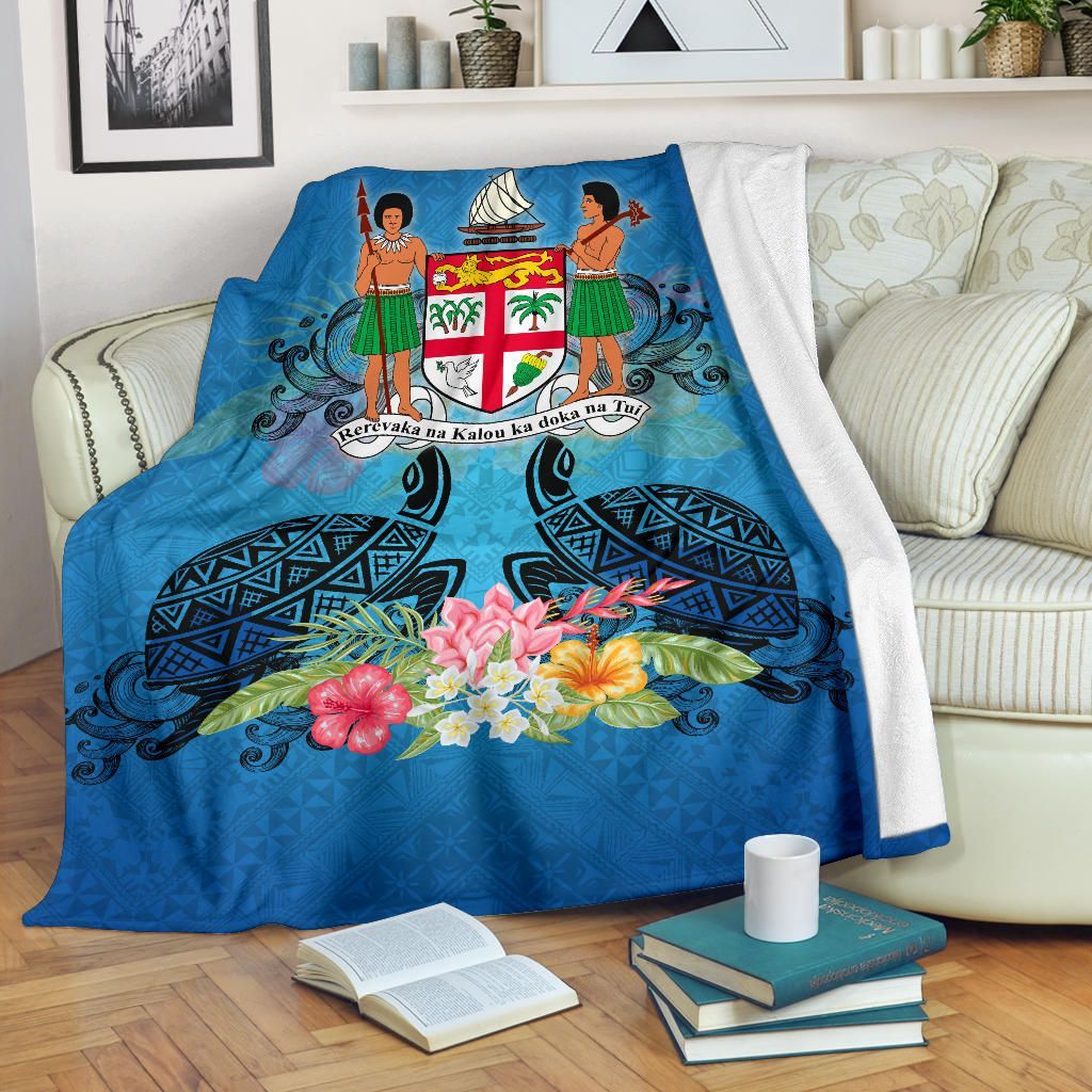Fiji Premium Blanket - Turtle Hibiscus Tapa Patterns-Myprintsy