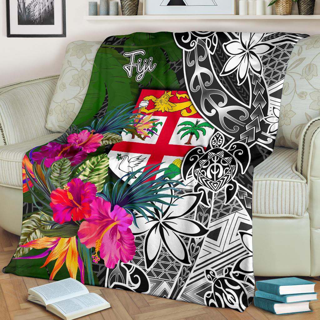 Fiji Premium Blanket - Turtle Plumeria Banana Leaf-Myprintsy