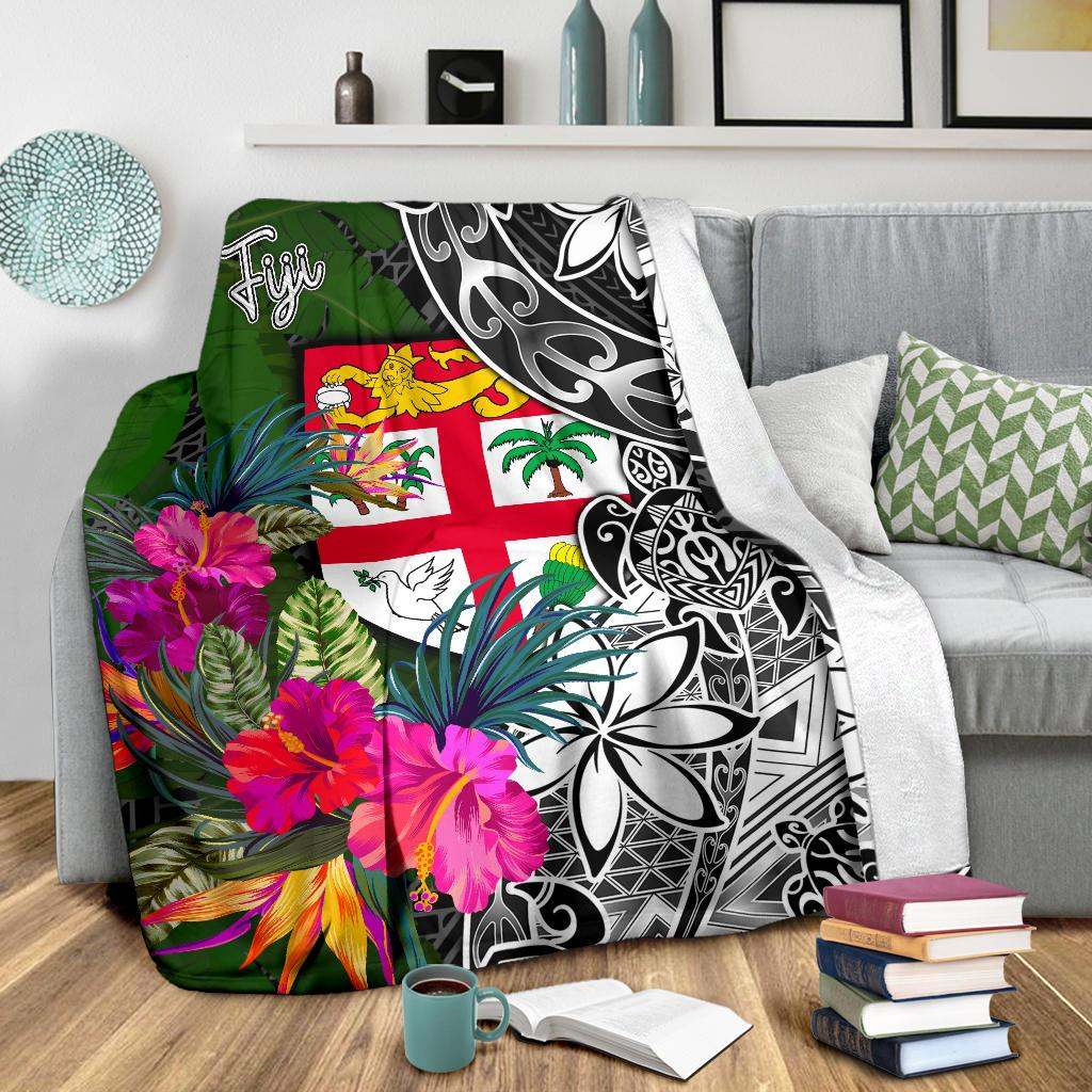 Fiji Premium Blanket - Turtle Plumeria Banana Leaf-Myprintsy