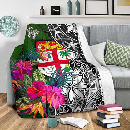Fiji Premium Blanket - Turtle Plumeria Banana Leaf-Myprintsy