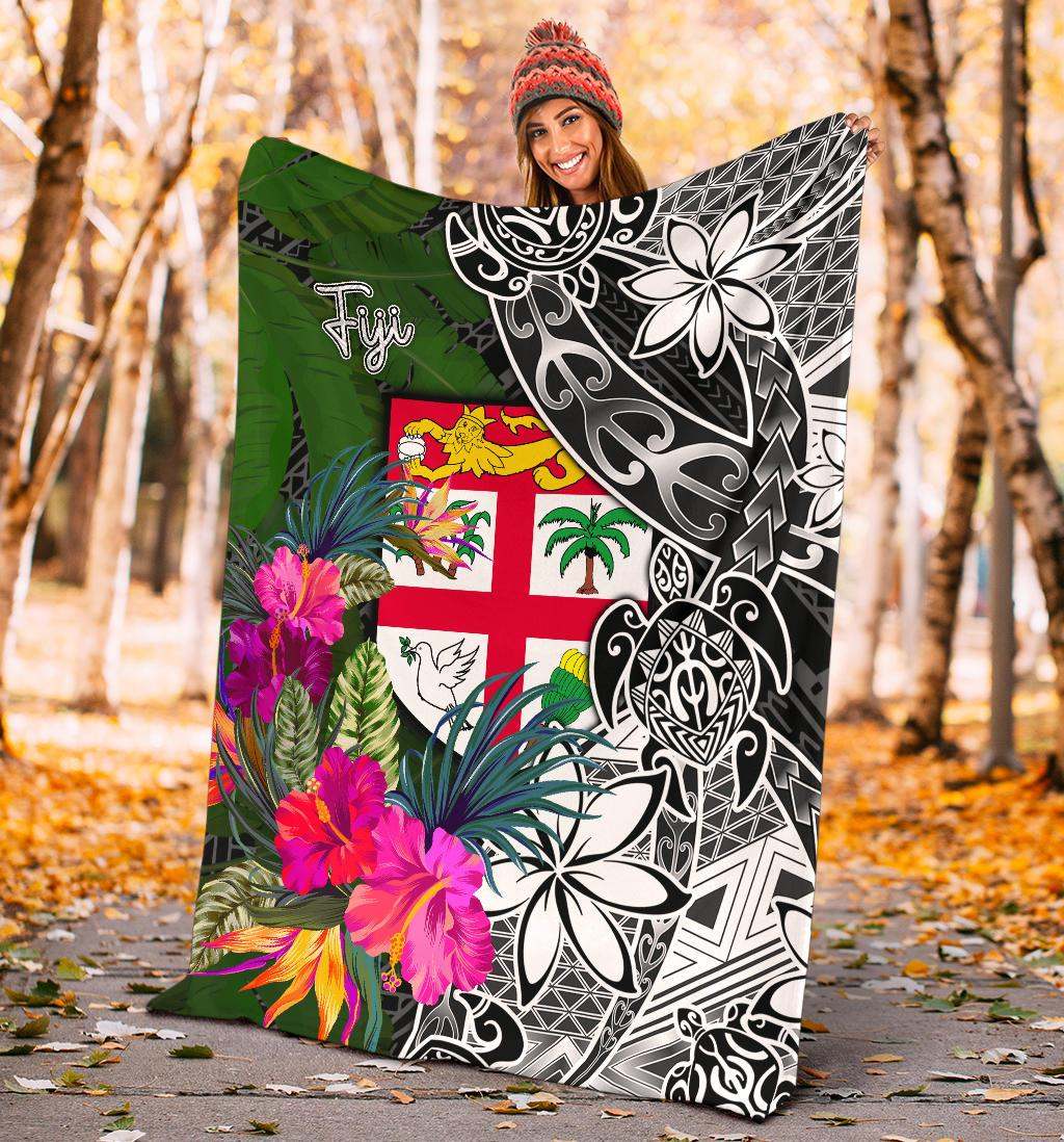 Fiji Premium Blanket - Turtle Plumeria Banana Leaf-Myprintsy