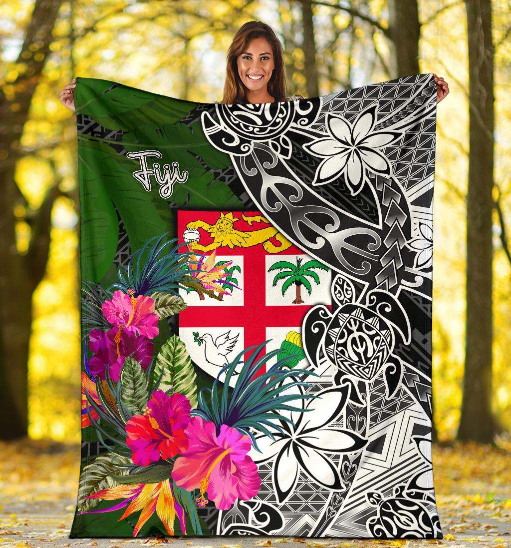 Fiji Premium Blanket - Turtle Plumeria Banana Leaf-Myprintsy