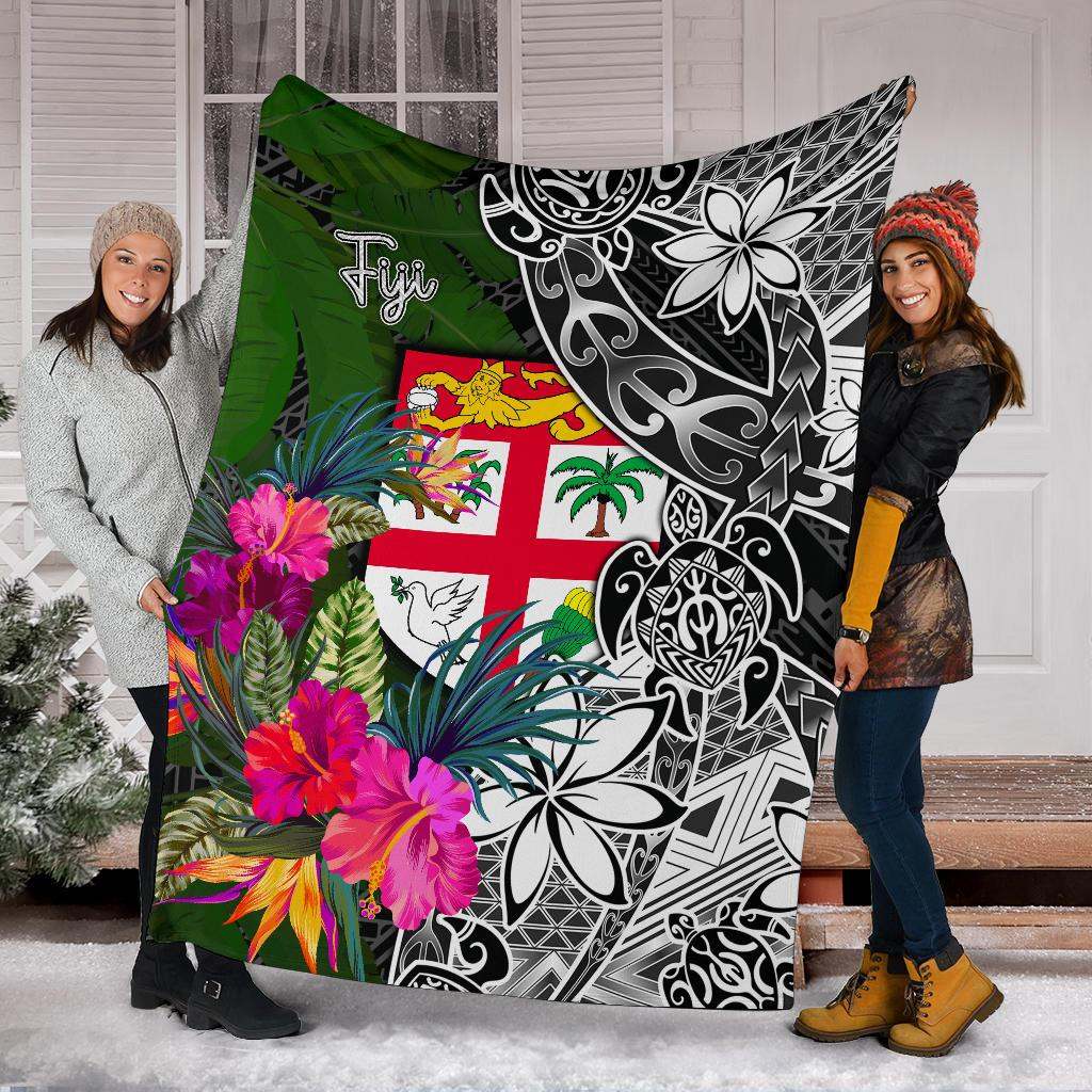 Fiji Premium Blanket - Turtle Plumeria Banana Leaf-Myprintsy