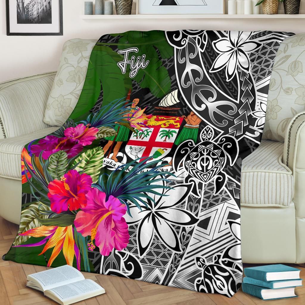 Fiji Premium Blanket - Turtle Plumeria Banana Leaf Crest-Myprintsy