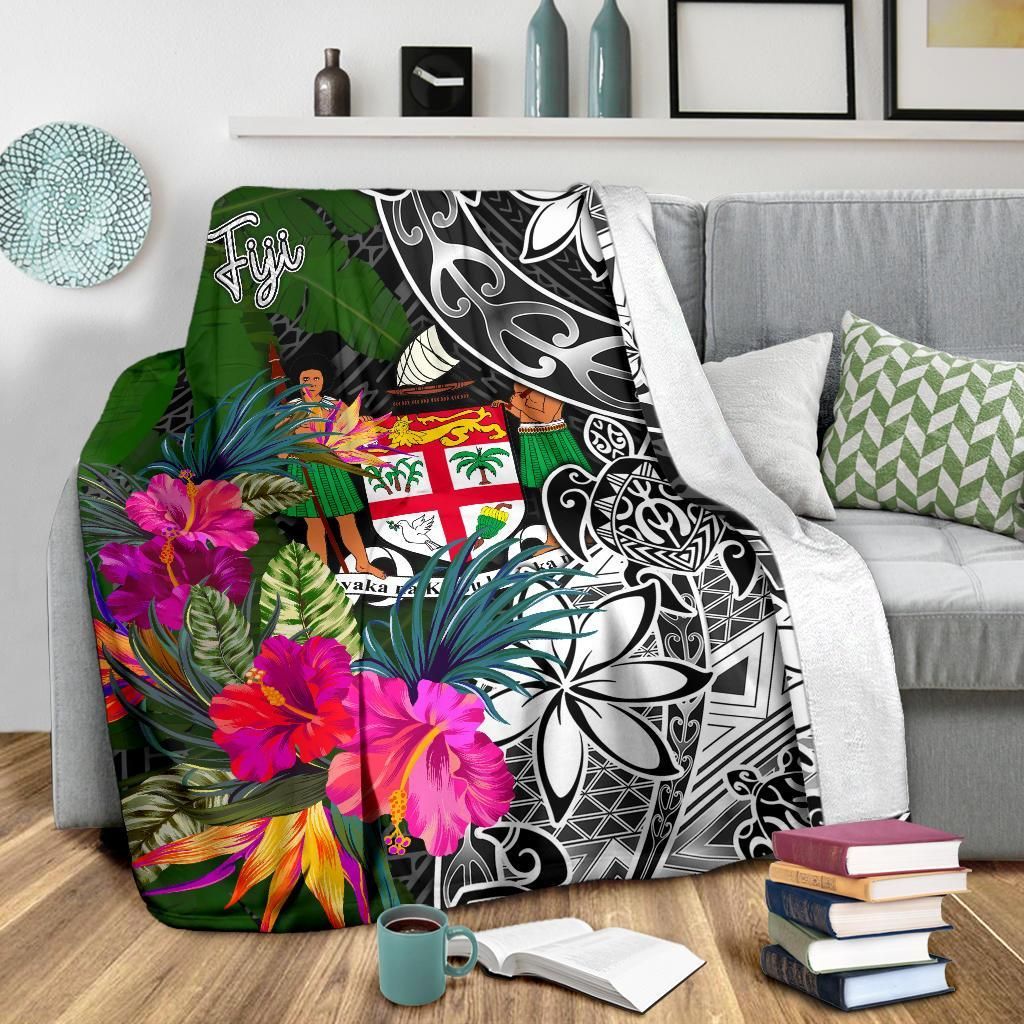 Fiji Premium Blanket - Turtle Plumeria Banana Leaf Crest-Myprintsy