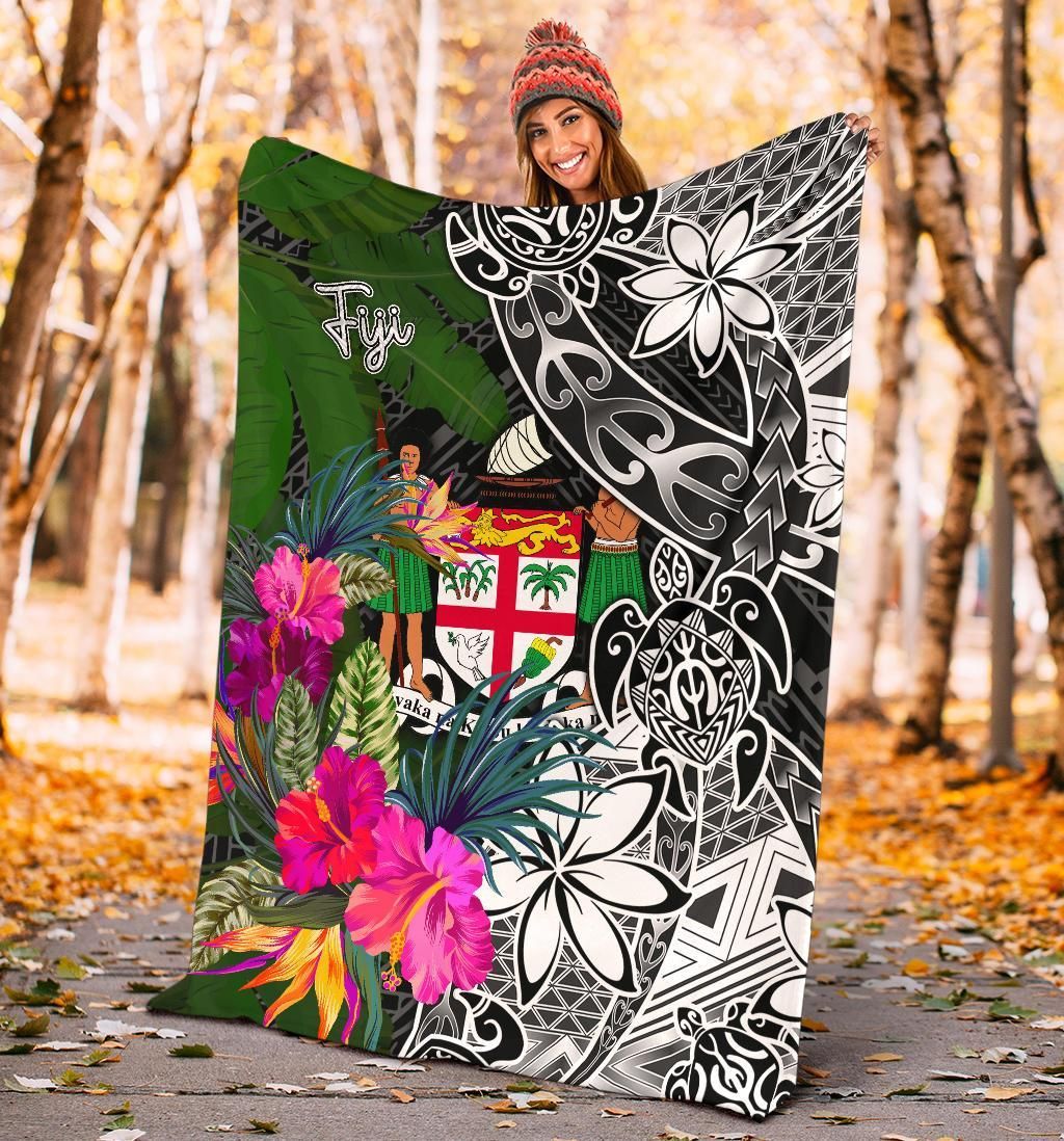 Fiji Premium Blanket - Turtle Plumeria Banana Leaf Crest-Myprintsy