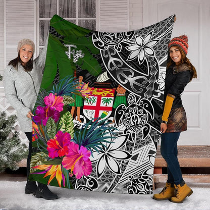 Fiji Premium Blanket - Turtle Plumeria Banana Leaf Crest-Myprintsy