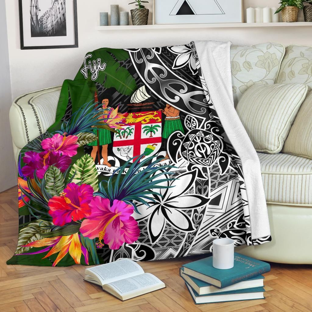 Fiji Premium Blanket - Turtle Plumeria Banana Leaf Crest-Myprintsy