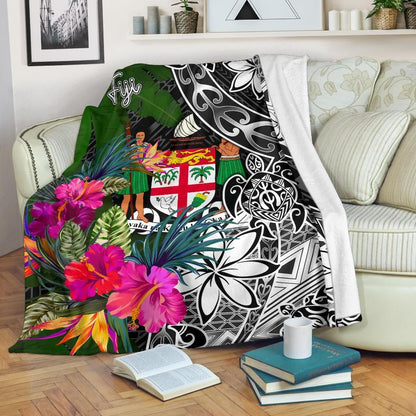 Fiji Premium Blanket - Turtle Plumeria Banana Leaf Crest-Myprintsy