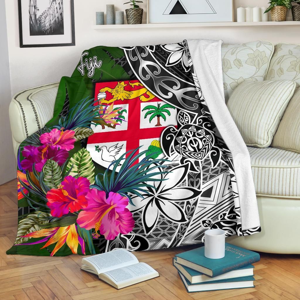 Fiji Premium Blanket - Turtle Plumeria Banana Leaf-Myprintsy