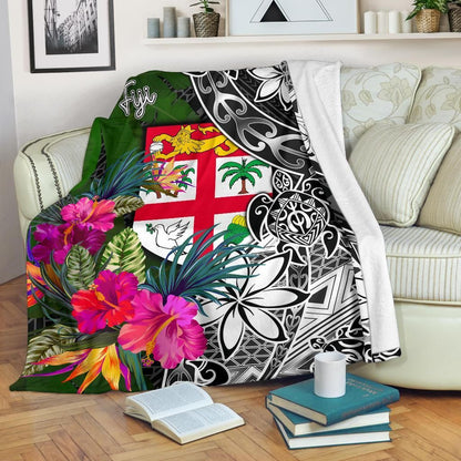 Fiji Premium Blanket - Turtle Plumeria Banana Leaf-Myprintsy