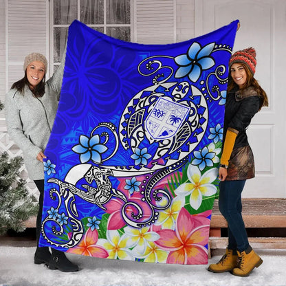 Fiji Premium Blanket - Turtle Plumeria (Blue)-Myprintsy